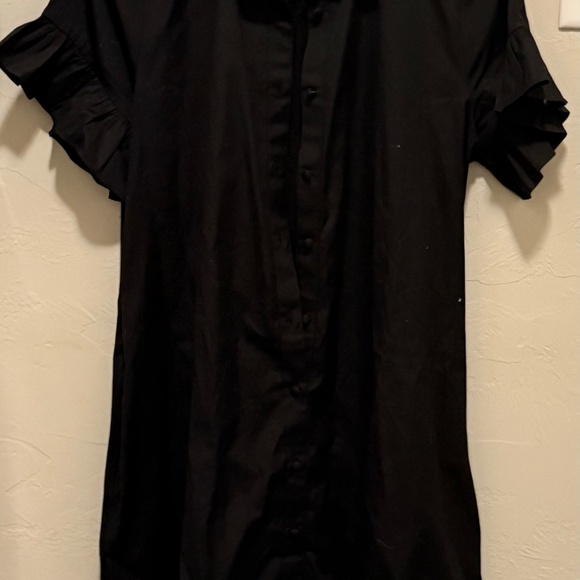 J. Crew Ruffle-hem shirtdress in cotton poplin in black - Size small - Picture 2 of 5